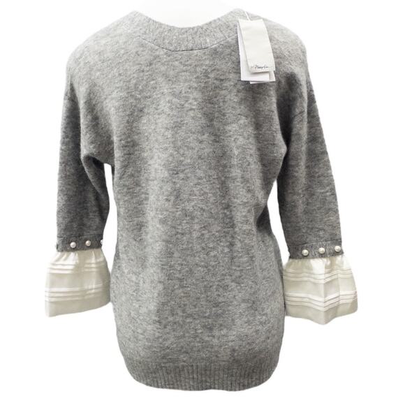 3.1 Phillip Lim Alpaca Wool Sweater Faux Pearls Cuff Ruffle  XS Women Gray - Picture 5 of 8
